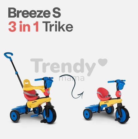 Trojkolka s košíkom na fľašku Breeze S Multi 3v1 SmarTrike s tlmičom a voľnobehom žlto-modrá od 10 mes