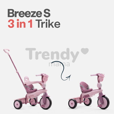 Trojkolka s vodiacou tyčou Breeze S Peach TouchSteering smarTrike s voľnobehom s košíkom na fľašku od 15 mes