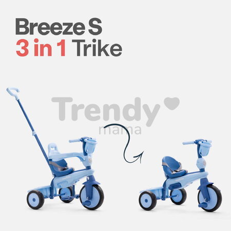 Trojkolka s vodiacou tyčou Breeze S Ocean Blue TouchSteering smarTrike s voľnobehom s košíkom na fľašku od 15 mes