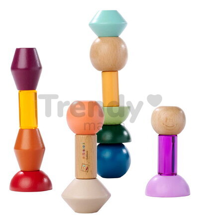 Drevené stohovateľné kocky Montessori Staple Beads Eichhorn 16 farebných dielikov