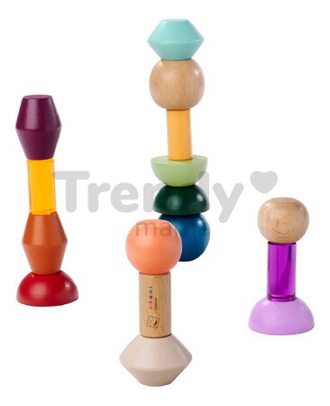 Drevené stohovateľné kocky Montessori Staple Beads Eichhorn 16 farebných dielikov