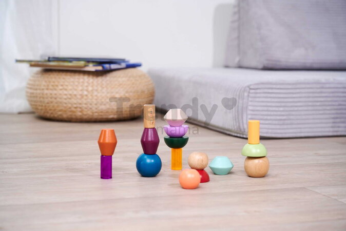 Drevené stohovateľné kocky Montessori Staple Beads Eichhorn 16 farebných dielikov