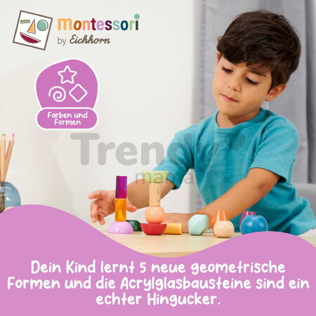 Drevené stohovateľné kocky Montessori Staple Beads Eichhorn 16 farebných dielikov