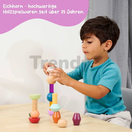 Drevené stohovateľné kocky Montessori Staple Beads Eichhorn 16 farebných dielikov