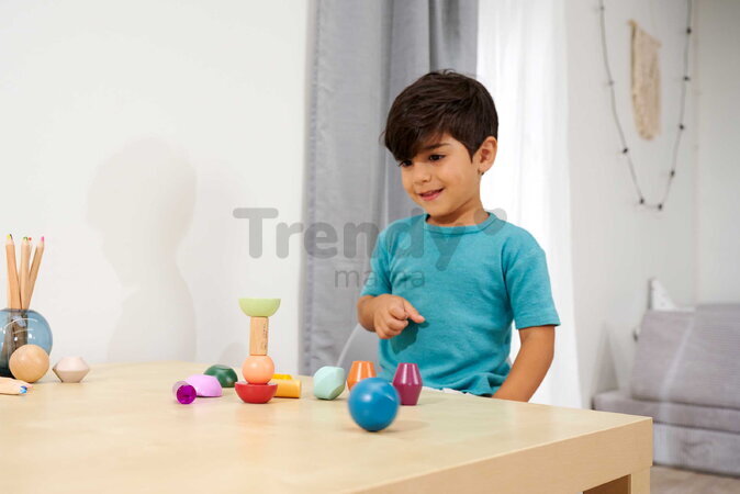 Drevené stohovateľné kocky Montessori Staple Beads Eichhorn 16 farebných dielikov