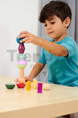 Drevené stohovateľné kocky Montessori Staple Beads Eichhorn 16 farebných dielikov