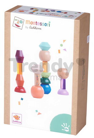 Drevené stohovateľné koráliky Montessori Staple Beads Eichhorn 16 farebných dielikov od 3 rokov EH6053