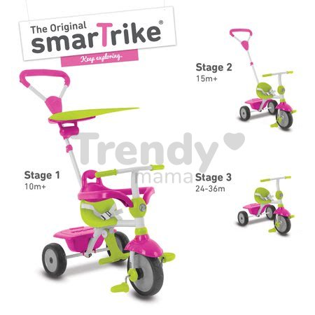 Trojkolka Zip Plus 3v1 Touch Steering smarTrike ružová EVA gumové kolesá od 10 mes