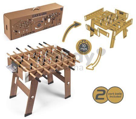 Drevený futbalový stôl Click&Goal Soccer Table Smoby skladací a rozkladací za 10 minút s 2 loptičkami od 8 rokov