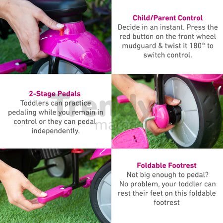 Trojkolka SWING DLX 4v1 Pink TouchSteering smarTrike s tlmičom a voľnobehom + UV filter ružová od 10 mes