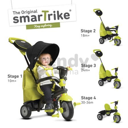 Trojkolka Deluxe Green Touch Steering 4v1 smarTrike s tlmičom a 2 taškami zeleno-čierna od 10 mesiacov