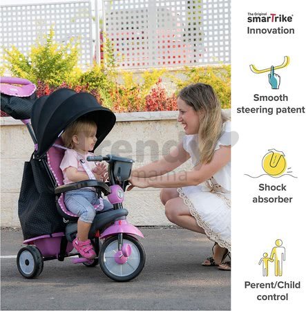 Trojkolka Swirl DLX 4v1 Grey&Pink TouchSteering smarTrike s tlmičom a voľnobehom + UV filter šedo-ružová od 10 mes