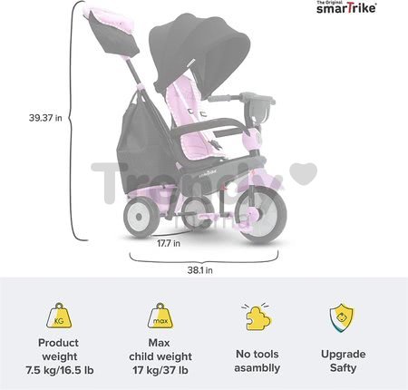 Trojkolka Swirl DLX 4v1 Grey&Pink TouchSteering smarTrike s tlmičom a voľnobehom + UV filter šedo-ružová od 10 mes