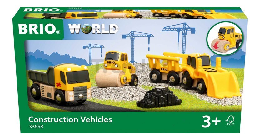 Drevené stavebné stroje Construction Vehicles BRIO nákladné auto s nakladačom a valcom od 3 rokov BRIO6580