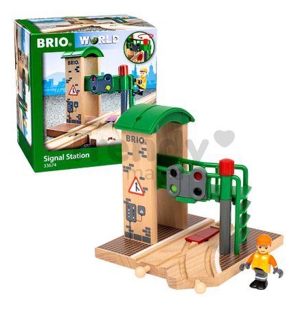 Drevená signálna stanica s figúrkou Signal Station BRIO s manuálnym ovládaním výhybky od 3 rokov BRIO6740