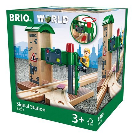 Drevená signálna stanica s figúrkou Signal Station BRIO s manuálnym ovládaním výhybky od 3 rokov BRIO6740