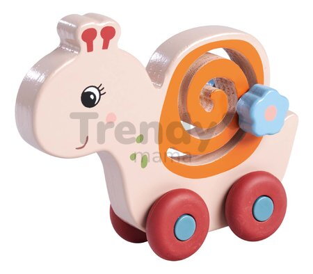 Drevené autíčko slimák Snail with Movement Eichhorn s pohyblivým kvetom dĺžka 13 cm od 12 mes