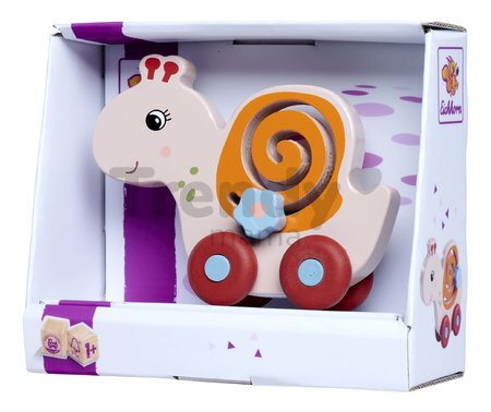 Drevené autíčko slimák Snail with Movement Eichhorn s pohyblivým kvetom dĺžka 13 cm od 12 mes
