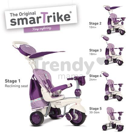 Trojkolka Splash 5v1 Purple&White smarTrike 360° riadenie s polohovateľnou opierkou fialovo-krémová od 10 mes