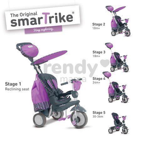 Trojkolka Splash 5v1 Purple smarTrike 360° riadenie s polohovateľnou opierkou fialovo-šedá od 10 mes