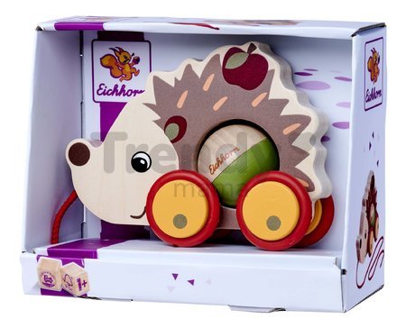 Drevené autíčko ježko so zvukom Pull Back Hedgehog Eichhorn so šnúrkou na ťahanie 16 cm od 12 mes