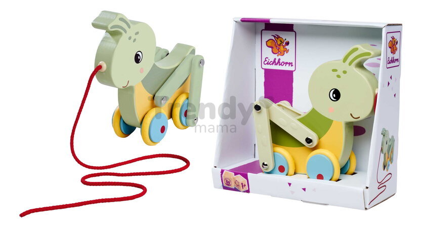 Drevený lúčny koník na ťahanie Pullback Grasshopper Eichhorn so šnúrkou a pohyblivými nohami od 12 mes