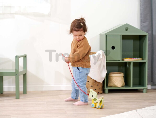 Drevený lúčny koník na ťahanie Pullback Grasshopper Eichhorn so šnúrkou a pohyblivými nohami od 12 mes