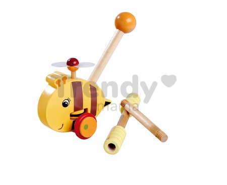 Drevené autíčko včielka Push Bee with Stick Eichhorn s vodiacou rúčkou dĺžka 50 cm od 12 mes