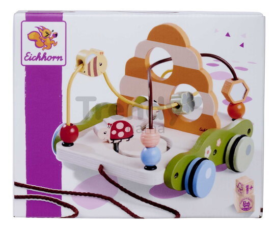 Drevený labyrint na ťahanie Pull-along Wagon Eichhorn s korálikmi od 12 mes