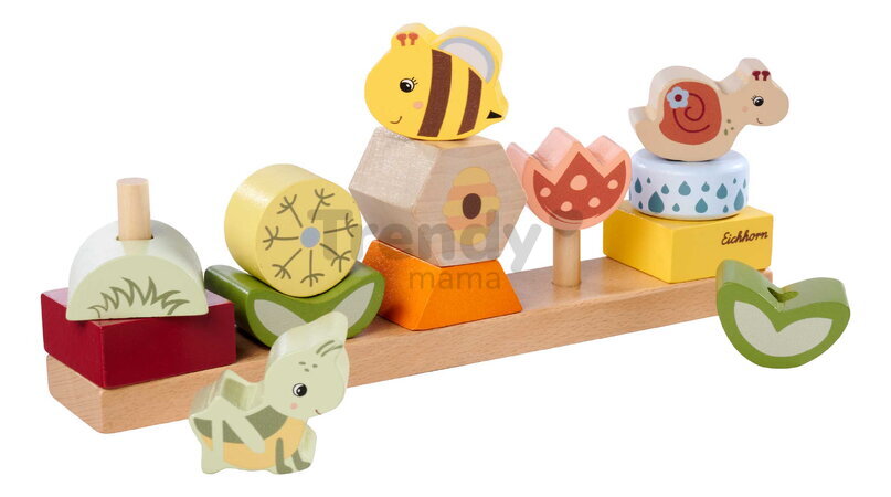 Drevená skladačka Kvety a zvieratká Stacking Game Eichhorn 13 stohovateľných kociek od 24 mes