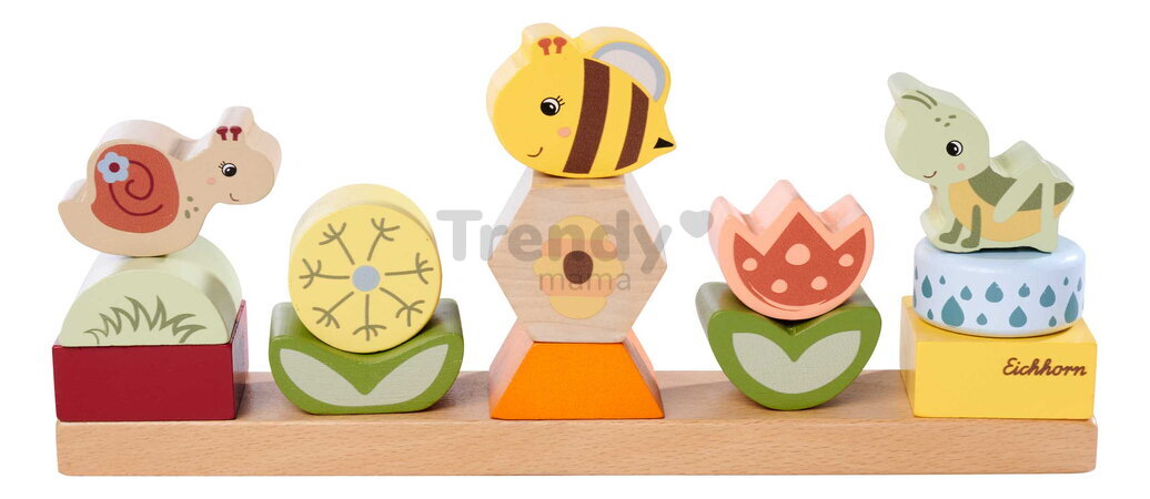 Drevená skladačka Kvety a zvieratká Stacking Game Eichhorn 13 stohovateľných kociek od 24 mes