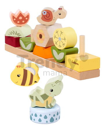 Drevená skladačka Kvety a zvieratká Stacking Game Eichhorn 13 stohovateľných kociek od 24 mes