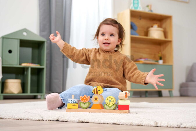 Drevená skladačka Kvety a zvieratká Stacking Game Eichhorn 13 stohovateľných kociek od 24 mes