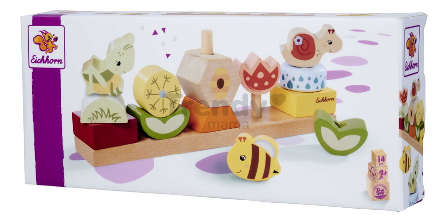 Drevená skladačka Kvety a zvieratká Stacking Game Eichhorn 13 stohovateľných kociek od 24 mes