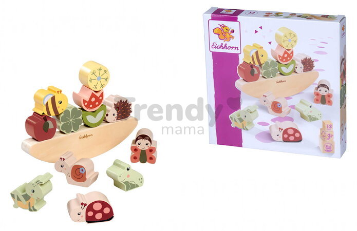 Drevená hra na rovnováhu so zvieratkami Balance Game Eichhorn 13 dielikov dĺžka 20 cm od 3 rokov EH6815