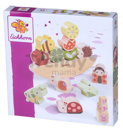 Drevená hra na rovnováhu so zvieratkami Balance Game Eichhorn 13 dielikov dĺžka 20 cm od 3 rokov EH6815