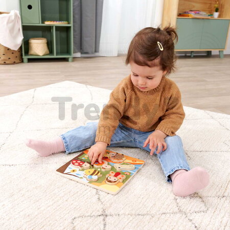 Drevené puzzle s textilnou štruktúrou Zvieratká Feel Puzzle with Fabric Eichhorn 7 vkladacích kociek so zvieratkami od 12 mes