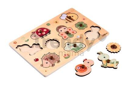 Drevené vkladacie puzzle zvieratká Pin Puzzle Eichhorn 2 rôzne druhy 10 dielov od 24 mes