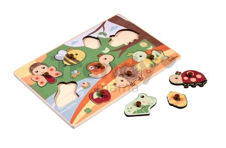 Drevené vkladacie puzzle zvieratká Pin Puzzle Eichhorn 2 rôzne druhy 10 dielov od 24 mes