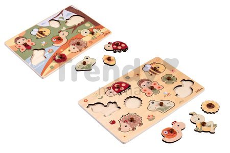 Drevené vkladacie puzzle zvieratká Pin Puzzle Eichhorn 2 rôzne druhy 10 dielov od 24 mes