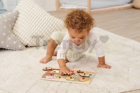 Drevené vkladacie puzzle zvieratká Pin Puzzle Eichhorn 2 rôzne druhy 10 dielov od 24 mes