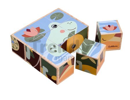 Drevené puzzle kocky zvieratká Picture Cube Eichhorn 9 dielov so 6 motívmi