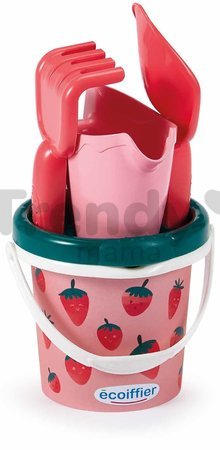 Vedro set s krhličkou Strawberry Bucket Beach Écoiffier 12 cm výška 5 dielov s lopatkou a hrabličkami od 12 mes