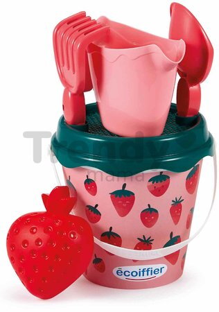 Vedro set s krhlou Strawberry Bucket Beach Écoiffier 17 cm výška 6 dielov s lopatkou hrabličkami a formičkou od 18 mes