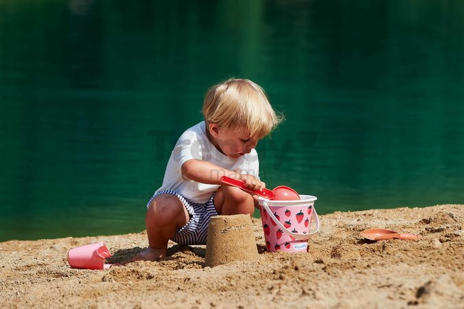 Vedro set s krhlou Strawberry Bucket Beach Écoiffier 17 cm výška 6 dielov s lopatkou hrabličkami a formičkou od 18 mes