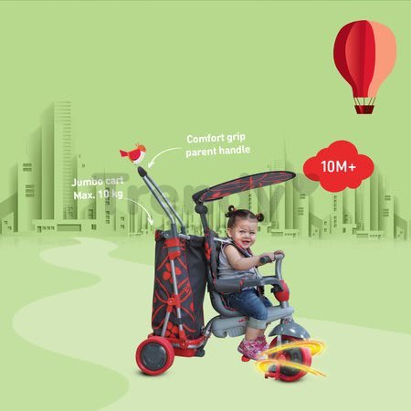 Trojkolka Go Touch Steering smarTrike s nákupným vozíkom čierno-červená od 10 mes