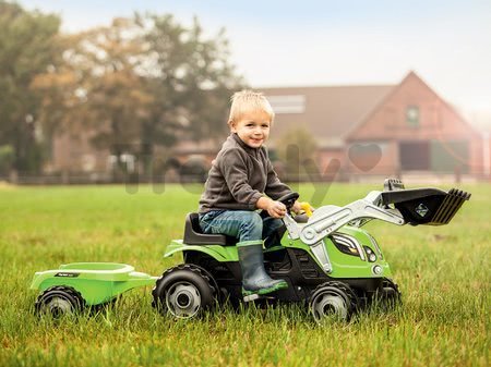 Traktor s nakladačom Farmer Max Smoby zelený s prívesom na šľapanie