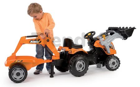 Traktor na šliapanie Builder Max Stavbár Smoby s bagrom a nakladačom oranžový