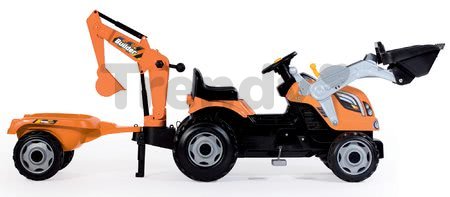 Traktor na šliapanie Builder Max Stavbár Smoby s bagrom a nakladačom oranžový