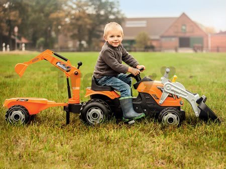 Traktor na šliapanie Builder Max Stavbár Smoby s bagrom a nakladačom oranžový